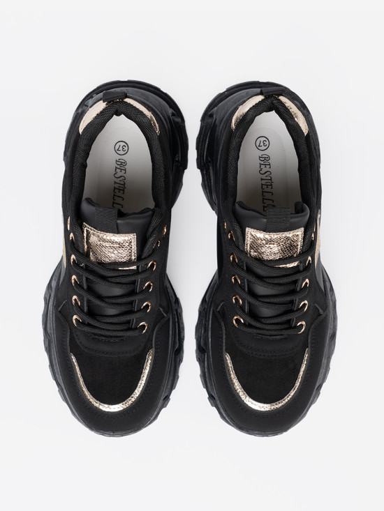 Sneakers nere con cuore dorato