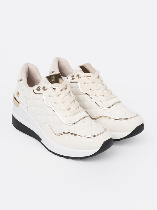 Sneakers beige con accenti dorati scintillanti