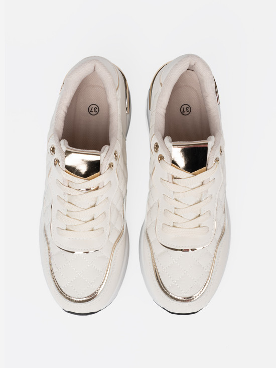 Sneakers beige con accenti dorati scintillanti