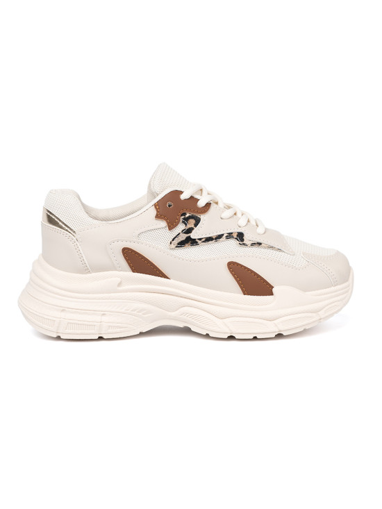 Sneakers beige da donna con suola spessa