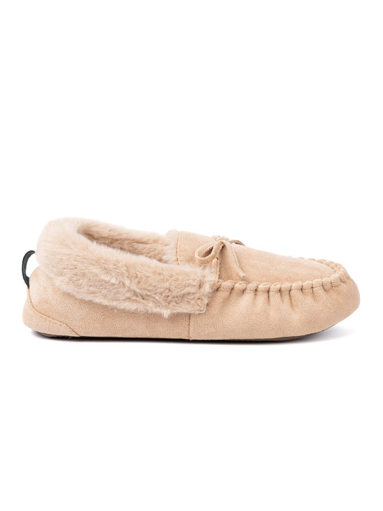 Pantofole beige calde con fiocco