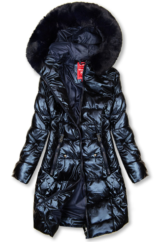 Giacca lucida trapuntata blu scuro