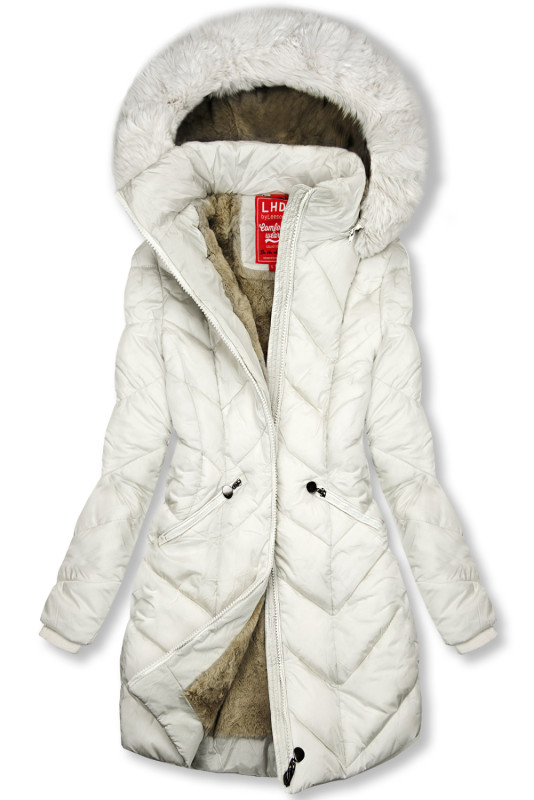 Giacca invernale trapuntata color panna con cappuccio removibile