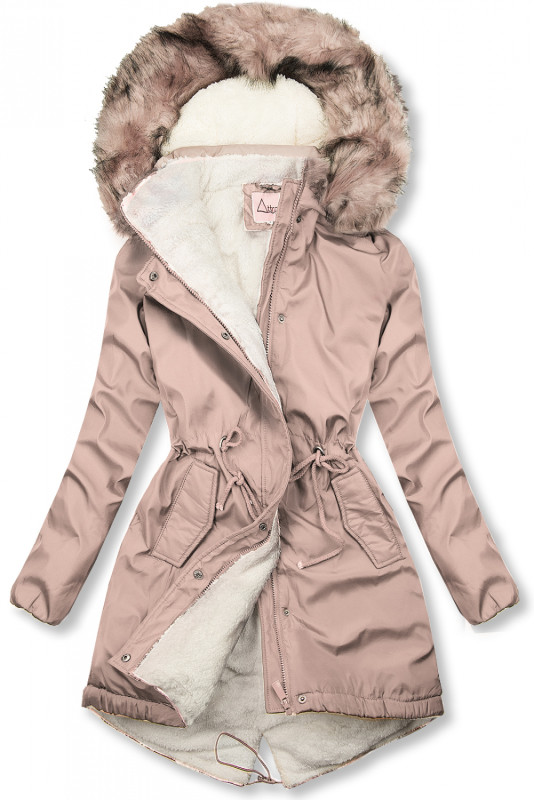 Parka invernale in colore rosa antico con pelliccia
