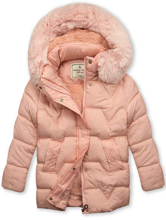 Giacca trapuntata invernale rosa con borsetta