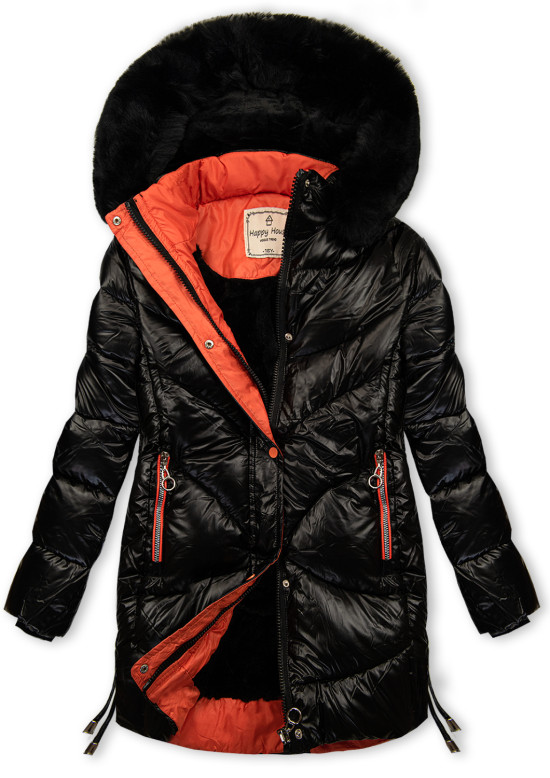 Giacca invernale lucida nera/arancione