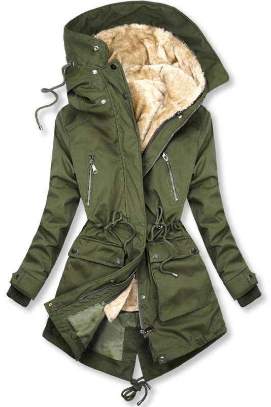 Parka kaki con pelliccia di peluche rimovibile