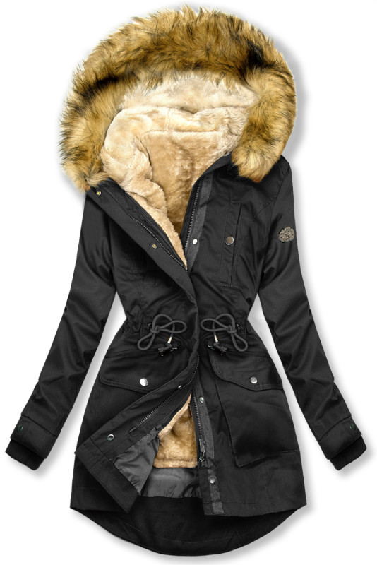 Parka nero con fodera rimovibile e pelliccia