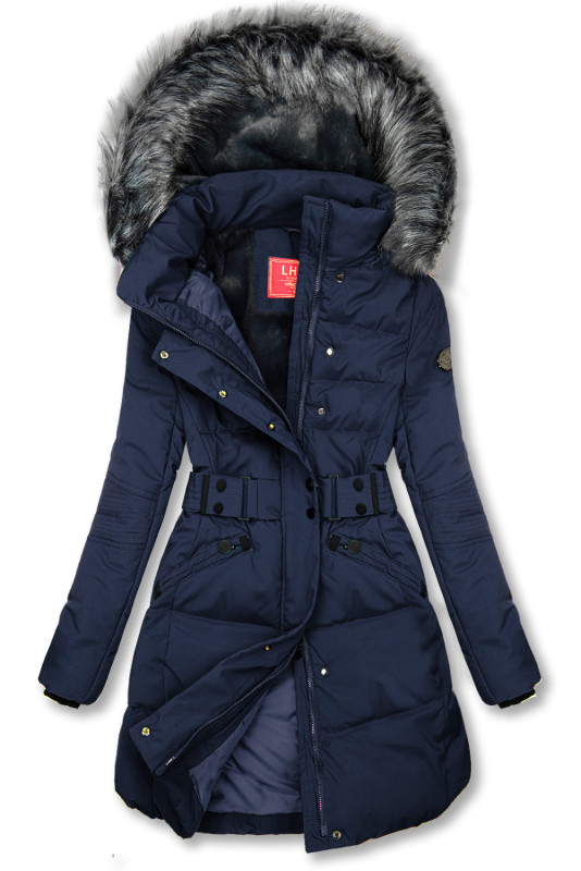 Giacca invernale blu scuro con cintura