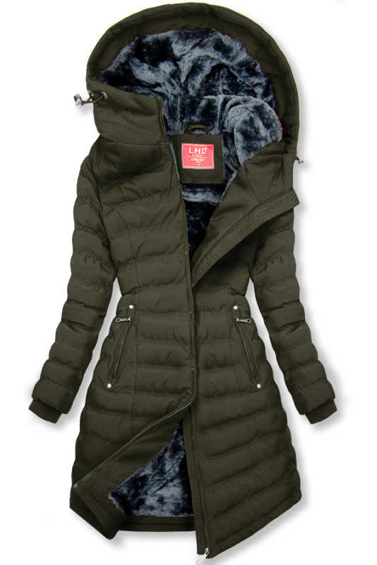 Giacca invernale kaki con peluche grigio