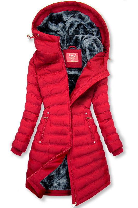 Giacca invernale rossa con peluche grigio