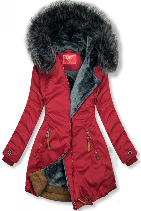 Parka invernale rosso bordeaux-grigio