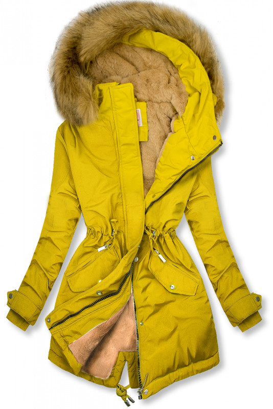 Parka giallo limone invernale con fodera beige