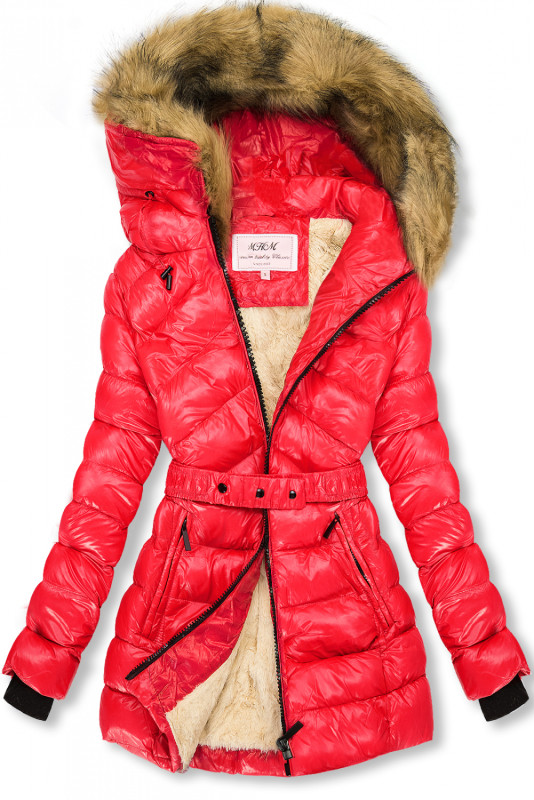 Giacca lucida blu rossa/beige con cintura