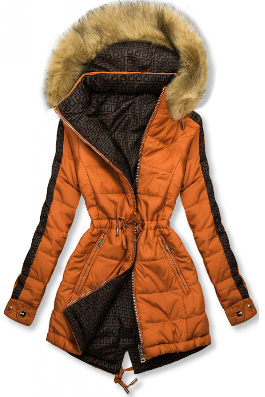 Parka invernale doppia faccia arancio scuro/marrone