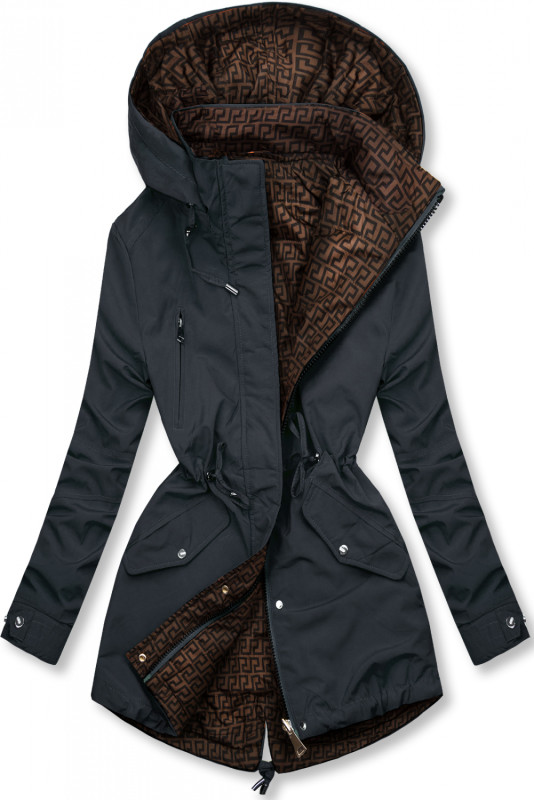 Parka di transizione doppia faccia blu scuro/marrone