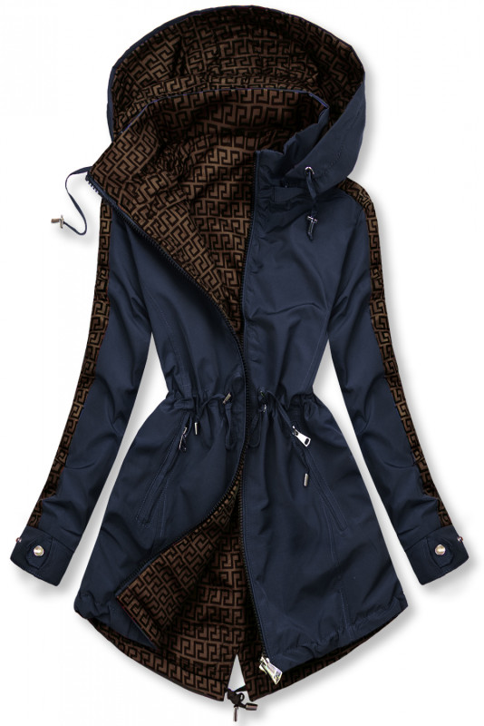 Parka doppia faccia con fantasia blu scuro/marrone