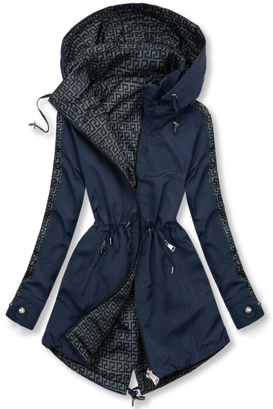Parka doppia faccia con fantasia blu scuro/grigio