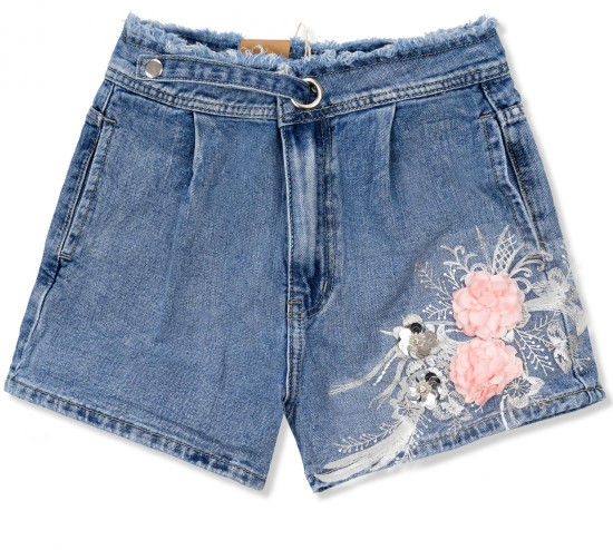 Pantaloncini corti in denim con ricami floreali