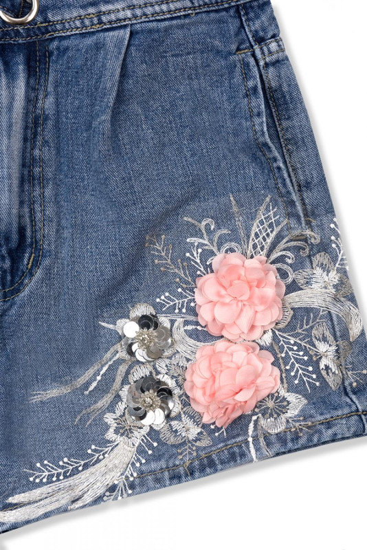 Pantaloncini corti in denim con ricami floreali