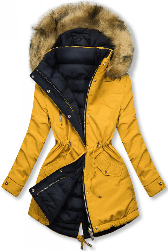 Parka invernale doppia faccia senape/blu