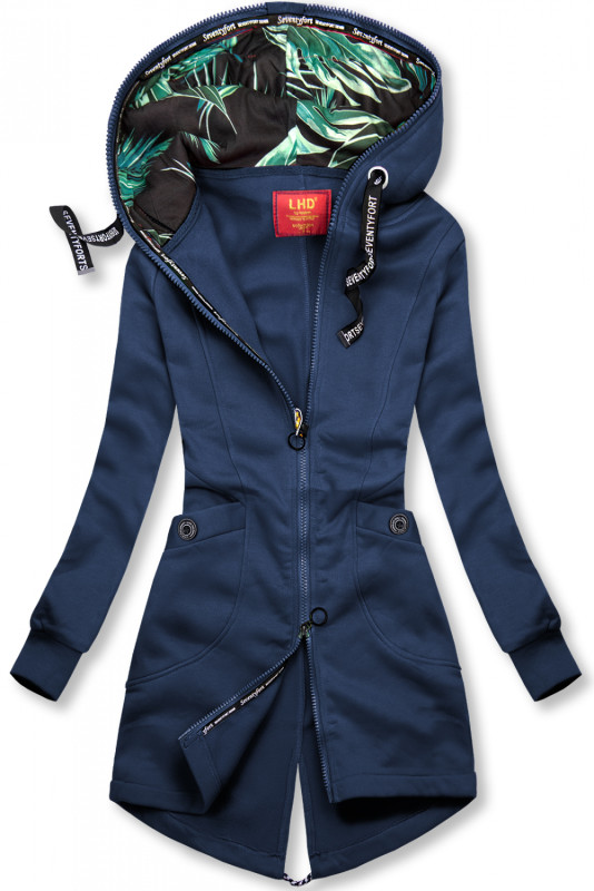 Felpa blu scuro con cappuccio fantasia