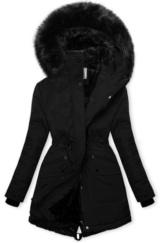 Parka nero con calda fodera nera