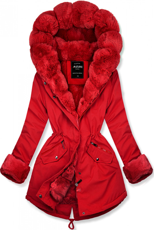 Parka rossa con bordo in pelliccia rimovibile