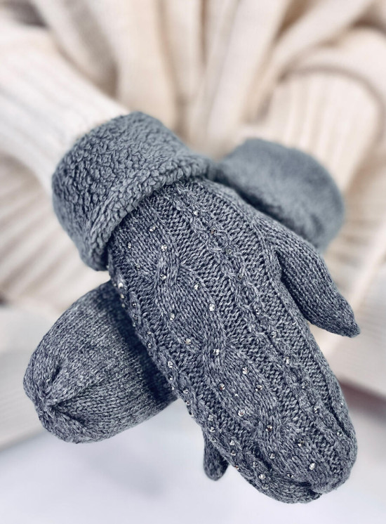 Guanti-muffole da donna decorati di colore grigio scuro