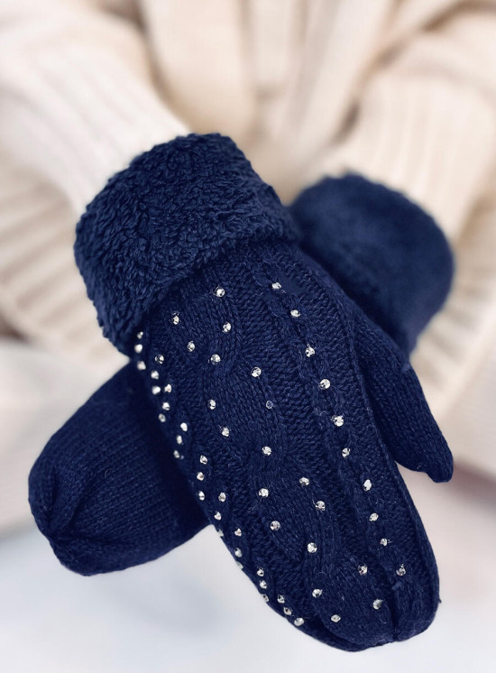 Guanti-muffole da donna decorati di colore blu scuro