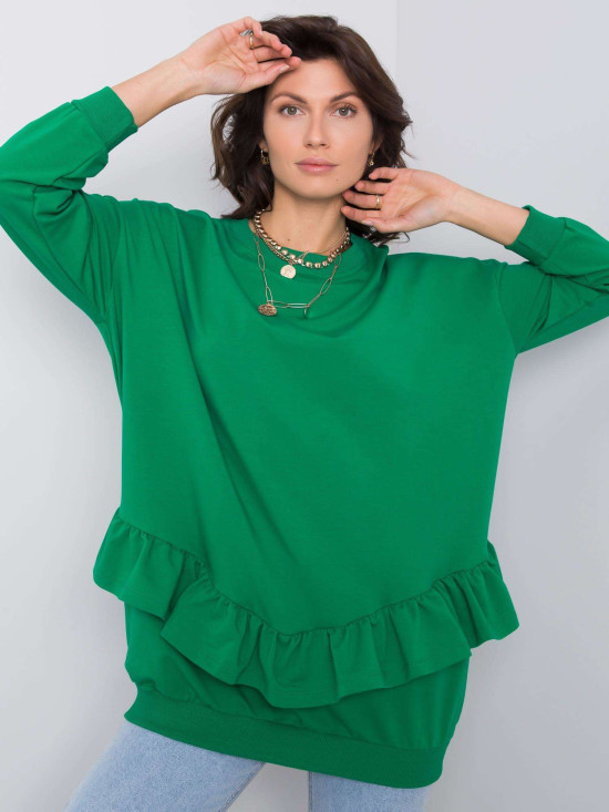 Maglione verde in cotone con volant