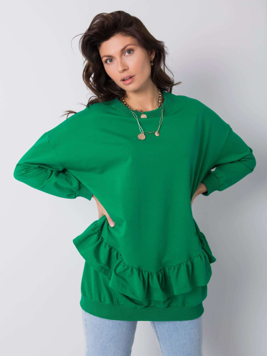 Maglione verde in cotone con volant