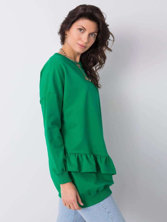 Maglione verde in cotone con volant