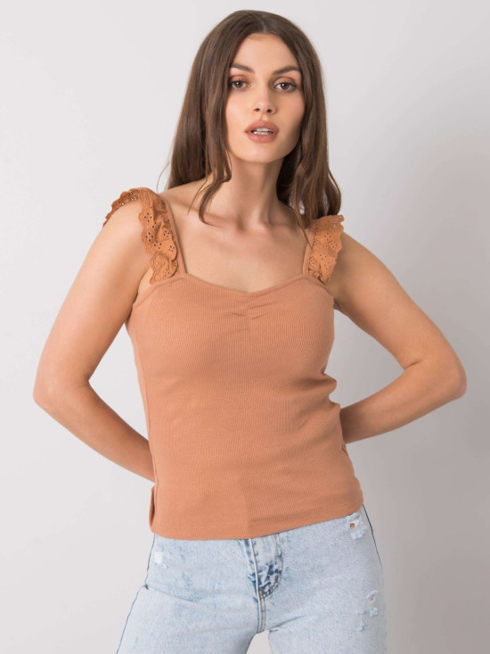 Top in cotone marrone a coste
