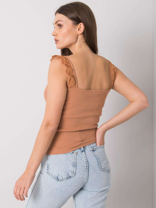 Top in cotone marrone a coste