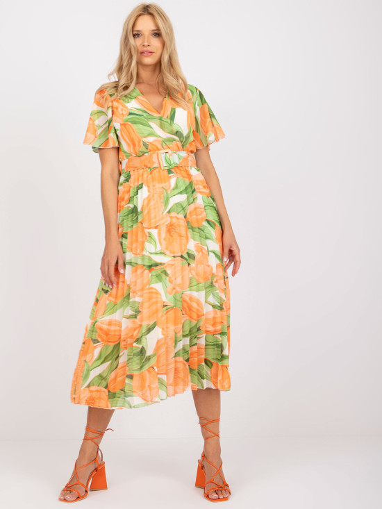Abito midi floreale in arancione