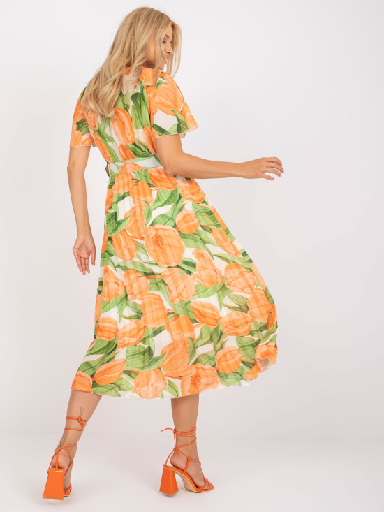 Abito midi floreale in arancione