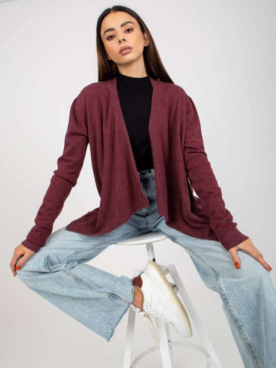 Cardigan corto asimmetrico bordeaux senza chiusura