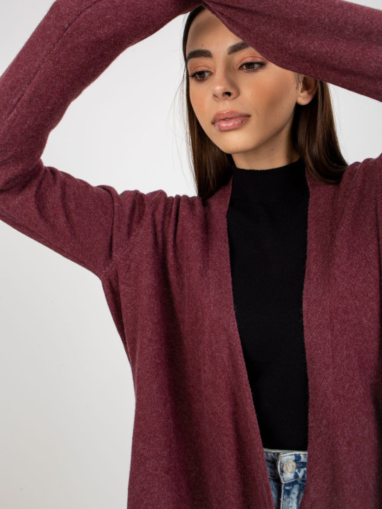 Cardigan corto asimmetrico bordeaux senza chiusura