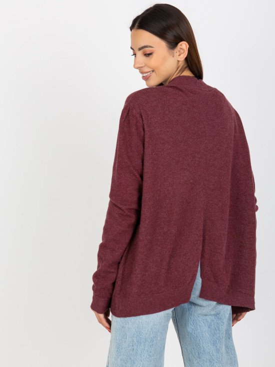 Cardigan corto asimmetrico bordeaux senza chiusura