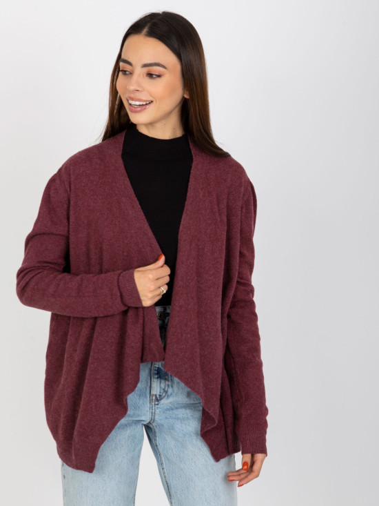 Cardigan corto asimmetrico bordeaux senza chiusura