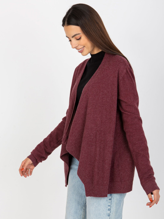 Cardigan corto asimmetrico bordeaux senza chiusura