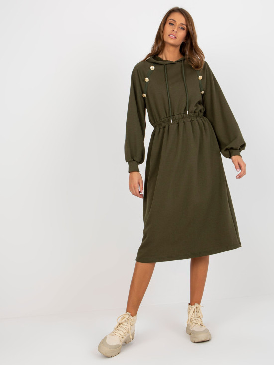 Khaki midi lepršava haljina od trenirke s gumbima