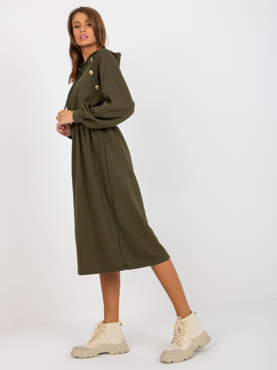 Khaki midi lepršava haljina od trenirke s gumbima