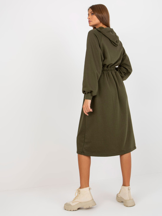 Khaki midi lepršava haljina od trenirke s gumbima