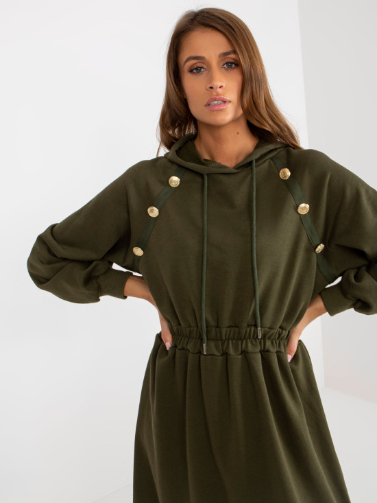 Khaki midi lepršava haljina od trenirke s gumbima