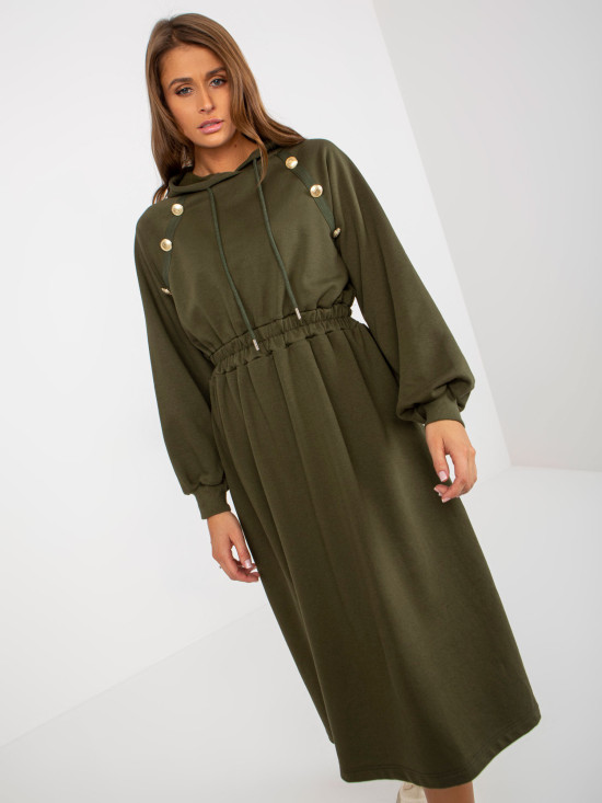 Khaki midi lepršava haljina od trenirke s gumbima