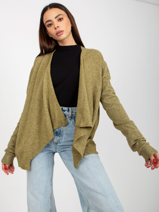 Cardigan corto asimmetrico khaki senza chiusura
