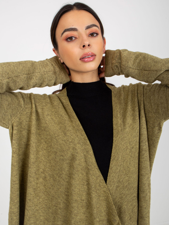 Cardigan corto asimmetrico khaki senza chiusura
