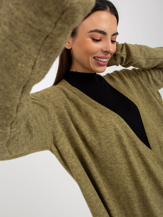 Cardigan corto asimmetrico khaki senza chiusura